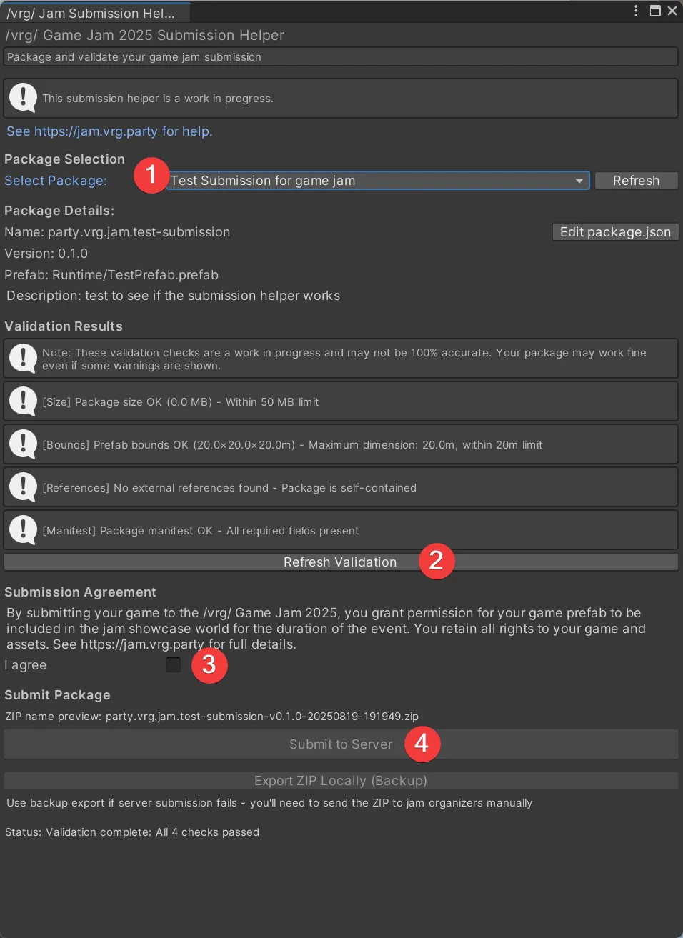 screenshot of the submission helper window